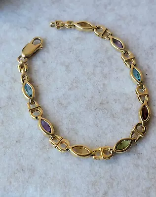 14k Yellow Gold Multi Gemstone Bracelet 6.5 Inches • $495