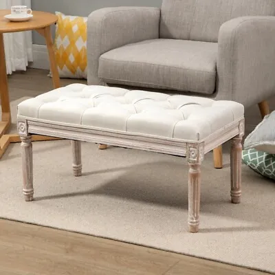 £64.99 • Buy Accent Bench Tufted Upholstered Foot Stool Linen-Touch Ottoman For Bedroom
