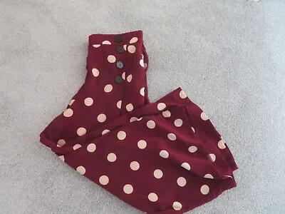 ZARA Burgundy/Cream Polka Dot Trousers Wide Hem/pockets - Size L Fit 14/16? • £7.95