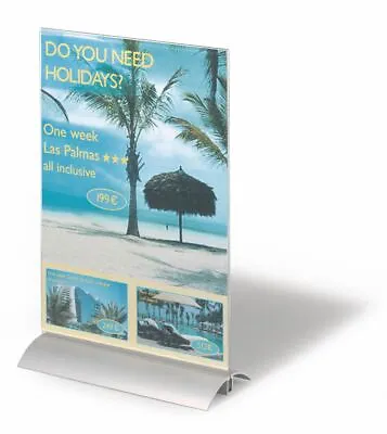 Durable Acrylic Aluminium Display Stand Table Menu & Sign Holder | A4 | Clear • £20.99