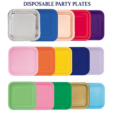 7  / 9  Paper Party Plates Square Solid Colours Choice Disposable Catering Plate • £5.99