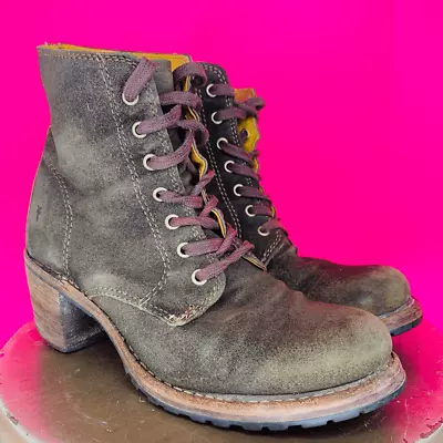 Frye Sabrina 6G Green Suede Block Heel Lace Up Boot Size 6M • $65.97