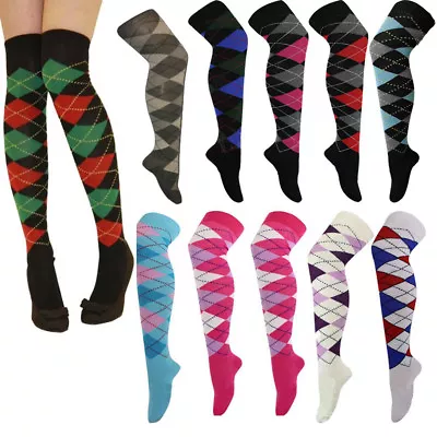 Over The Knee Argyle Socks Knee High Socks Pub Golf Fancy Dress Otk • £3.89