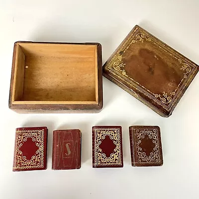 Lot Of 4 Antique Leather Embossed Engraved Matchbox Holder Case Book Burgundy • $27