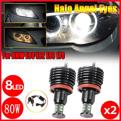 1Pair Angel Eyes LED Halo Ring Light Bulbs For BMW E90 E92 E93 E70 X5 X6 80W H8 • $31.63