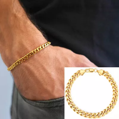 Designer Inspired 18K Gold Filled 8  5.6mm Cuban Curb Link Chain Bracelet Q819_B • $18.74