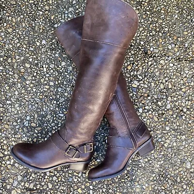 Vtg Vince Camuto Tall OTK Belted Harness Boots 6.5 • $46