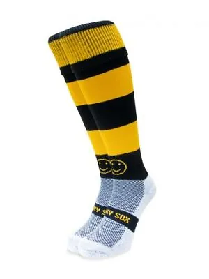 WackySox Black And Amber Hoop Knee Length Sport Socks • £9.95