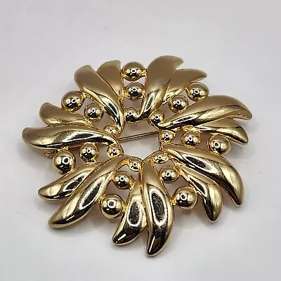 Monet Brooch Gold Tone Wreath Heavy Signed  • $33.10