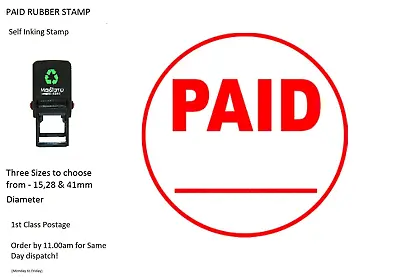 PAID Rubber Stamp Self Inking - FAST 1st Class Post And Three Sizes To Choose • £15.09