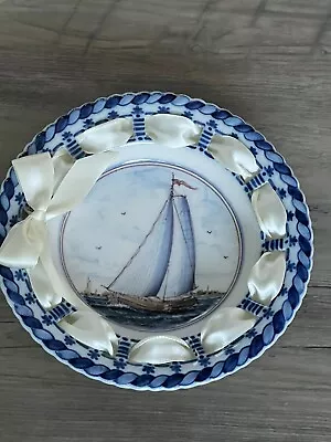 Makkum Dutch Art Pottery Plate Sailing Boat Blue Wall Decor • $85