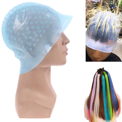 Silicone Hair Styling Coloring Cap + Hook Needle Color Dye Highlighting Dye -'h • $8.21