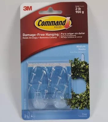 3M Command Clear Medium Hooks & Adhesive Strips - 2 Hooks & 4 Strips Holds 2 Lbs • $6.49