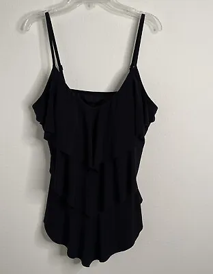 MagicSuit Tiered Tankini Slimming Ruffles Layered Swim Top Black Women's 8/10? • $27.98