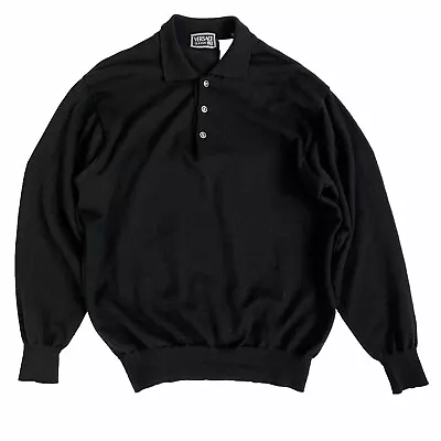 Vintage Gianni Versace V2 Mens Wool Knit Sweater Polo Size L Black Medusa Button • $151.60