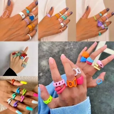 £2.50 • Buy Trendy Contrasting Bright Candy Colourful Square Geometric Bow Rings Jewellery