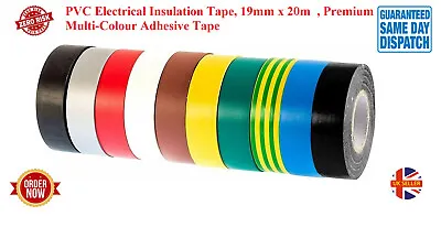 PVC Electrical Insulation Tape 20m X 19mm Premium Multi-Colour Adhesive Tape • £2.69