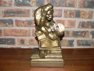 Vintage Marwal 12  Darwin Monkey Thinker Figure On Books W/Skull Plaster Statue • $48