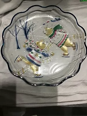 Mikasa Crystal Christmas Plate 14” Skating Bears In Excellent Condition • $15