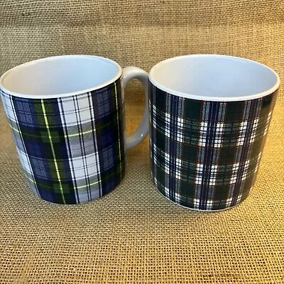 2 Vintage Eddie Bauer Home Plaid Mugs Lodge Cabin Lake Blue Green Black • $16.99