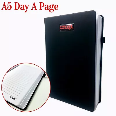 A5 Notebook Black Diary Page A Day Planner Organiser Flexi Back Cover Lined Book • £7.19