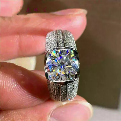 3Ct Round Cut Moissanite Cluster Men's Engagement Ring 14K White Gold Plated • $143.43