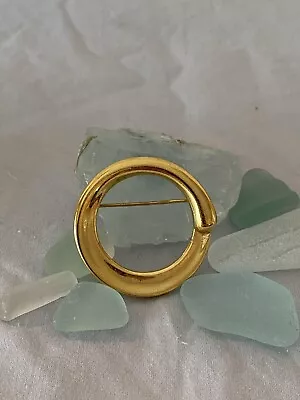 Vintage Monet Circle Brooch Polished Gold Toned Signed Pin • $12