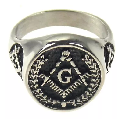 Mason Ring Stainless Steel Compass Square G Geometry Round Size 11 Silver • $18.99