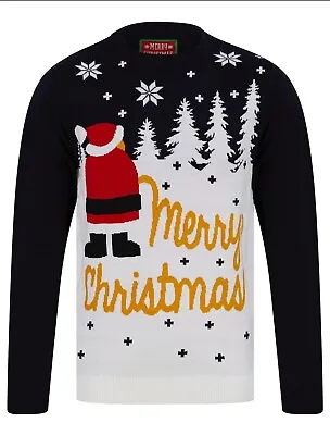 Mens Christmas Jumper Funny Novelty Xmas Pullover Sweater Knitted Santa Reindeer • £14.99