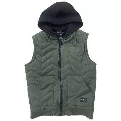 Marc Ecko Cut Sew Dark Green Casual Outdoor Vest Jackets Size M Removable Hood • $24.95