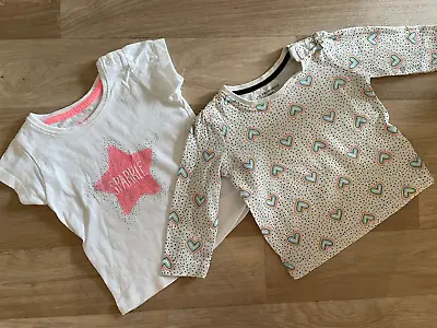 Baby Girl 6-9 Months Primark 2 Short Long Sleeve T-shirts Rainbows Sparkle • £2.50