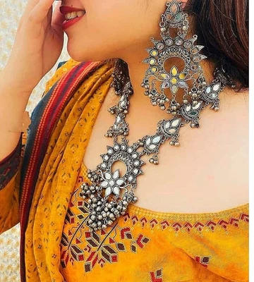 $27.05 • Buy Indian Bollywood Oxidized German Silver Women Jewellery Necklace Set For Girls
