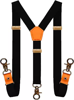 Adjustable Suspenders For Men Bronze Metal Clips Braces With Leather • $19.22