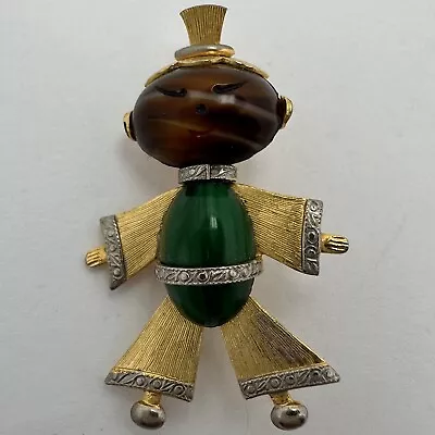 Vintage Gold Plate Art Glass Asian Boy Figural Brooch • $10.50