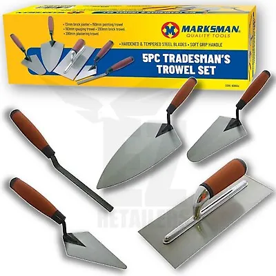 5pc Builder Professional Trowel Set Tradesman Bricklayer Brick Plastering Tools • £12.99