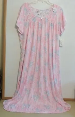 Nwt Miss Elaine Long Nightgown-ss-sz 2x-pink/white-$78 Soft Cotton Blend • $59.99