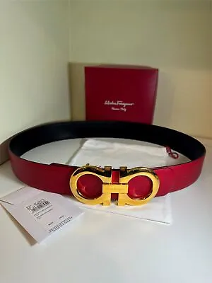 Salvatore Ferragamo Red & Black Reversible Xl Gold Buckle • $185