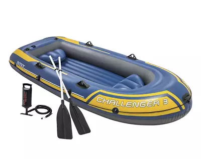 Intex Inflatable Boat Kayak Challenger 3 Person W/ Oars Pump Sports River Lake • $135