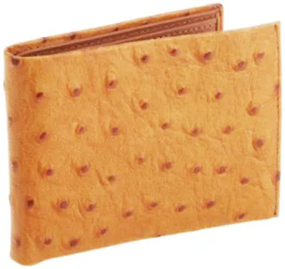 TAN LEATHER OSTRICH CROC MEN'S BIFOLD Front Pocket Flap Top 10 Card Wallet • $16.47