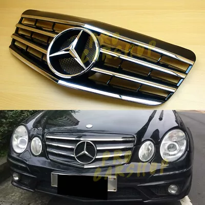 Facelift For Benz W211 E-Class 4 Fin 2007-2009 Chrome + Gloss Black Front Grille • $177.75