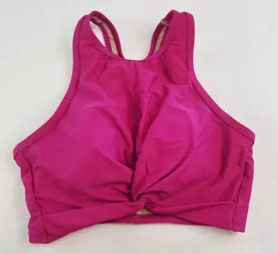 Kona Sol Womens Magenta Pink Highneck Longline Swim Top Size S 4-6 Twist Front • £10.62