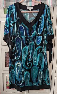 Size 16 Ronnie Nicole Dress   O So Slim Lining  Paisley Retro  QVC • £10