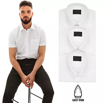 Multipack Mens Ex Brand White Shirts Short Sleeve Slim Fit Formal Classic Collar • £19.95