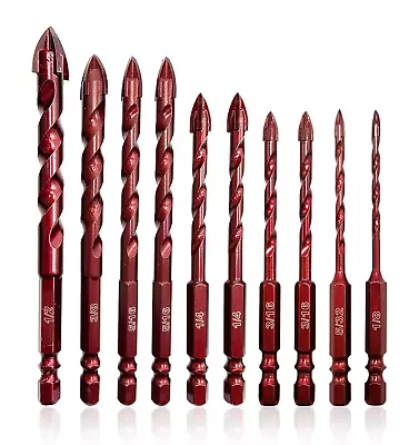 Masonry Drill Bits 10 Pcs Concrete Drill Bit Set Size 1/8  To 1/2  Professiona • $26.76