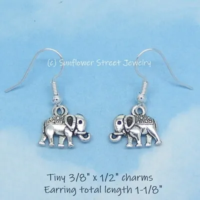 Small Elephant Earrings Silver Tone 02017 • $6.97