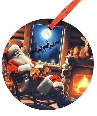 Santa Holding Dachshund Round Christmas Ornament New • $8.50