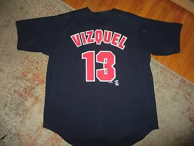 Vtg OMAR VIZQUEL CLEVELAND INDIANS 13 BASEBALL JERSEY Defunct Name LG/XL • $74.99