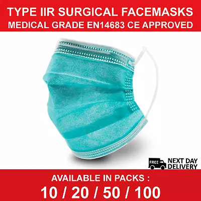 QTY 20 - Surgical 3 Ply Face Mask Type 2 IIR Masks White Mask With Ear Loops • £7.99