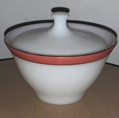 Vintage Pyrex Red/ Pink Border  Gold Band Milk Glass Sugar Bowl With Lid • $10.95