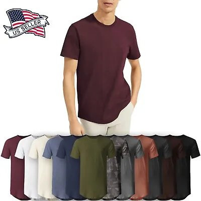 Men Hipster T Shirts Extended Tee Longline Elongated Fashion Casual Hip Hop • $15.99